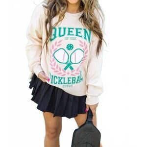NEW GRACE + EMMA queen of pickleball sweatshirt in beige